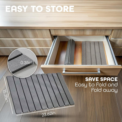 Large Stone Dish Drying Mats for Kitchen Counter, Foldable Quick Drying Mats, Eco-Friendly, diatomaceous earth bath mat, tapete de piedra absorbente para cocina 24" L x 16" W Inches (DARK GREY, LARGE)