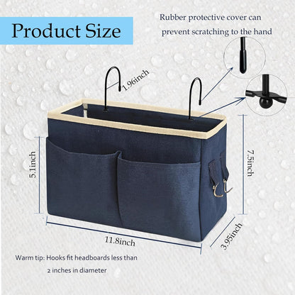 Bedside Caddy Bedside Hanging Storage Basket Multi-Function Organizer Caddy for Bunk and Hospital Beds Dorm Rooms Bed Rails, Can be Placed Glasses Books Mobile Phones（2pc Navy Blue）