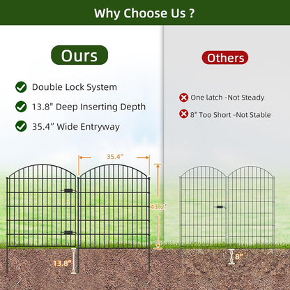 Metal Garden Gate and Fences Outdoor ECG1191, 1 Gate + 4 Fence Panels,43.2in Tall and Total Length 14.75ft, Heavy Duty Fencing for The Yard Privacy Temporary Animal Barrier for Dog, Black