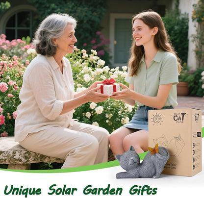 Solar Cat Garden Statue with Glowing Butterfly, Outdoor Resin Cat Figurine with Solar Light, Waterproof Yard Decor for Patio, Lawn, Porch, and Unique Garden Gifts for Cats Lovers