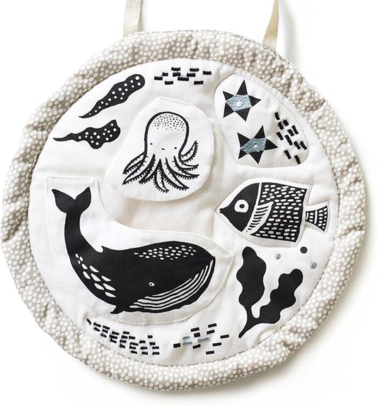 Wee Gallery Ocean Activity Pad Organic Baby Play Mat with Sensory Toys, High Contrast Newborn Essentials Soft Tummy Time Mat for Babies 0-12 Months, Visual and Motor Skill Development Toy