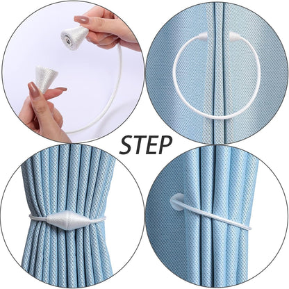 2 PCS Magnetic Curtain Tiebacks, European Style Convenient Drape Tie Backs Holdbacks for Thin or Thick Home & Office Window Draperies, No Tools Required-Wite