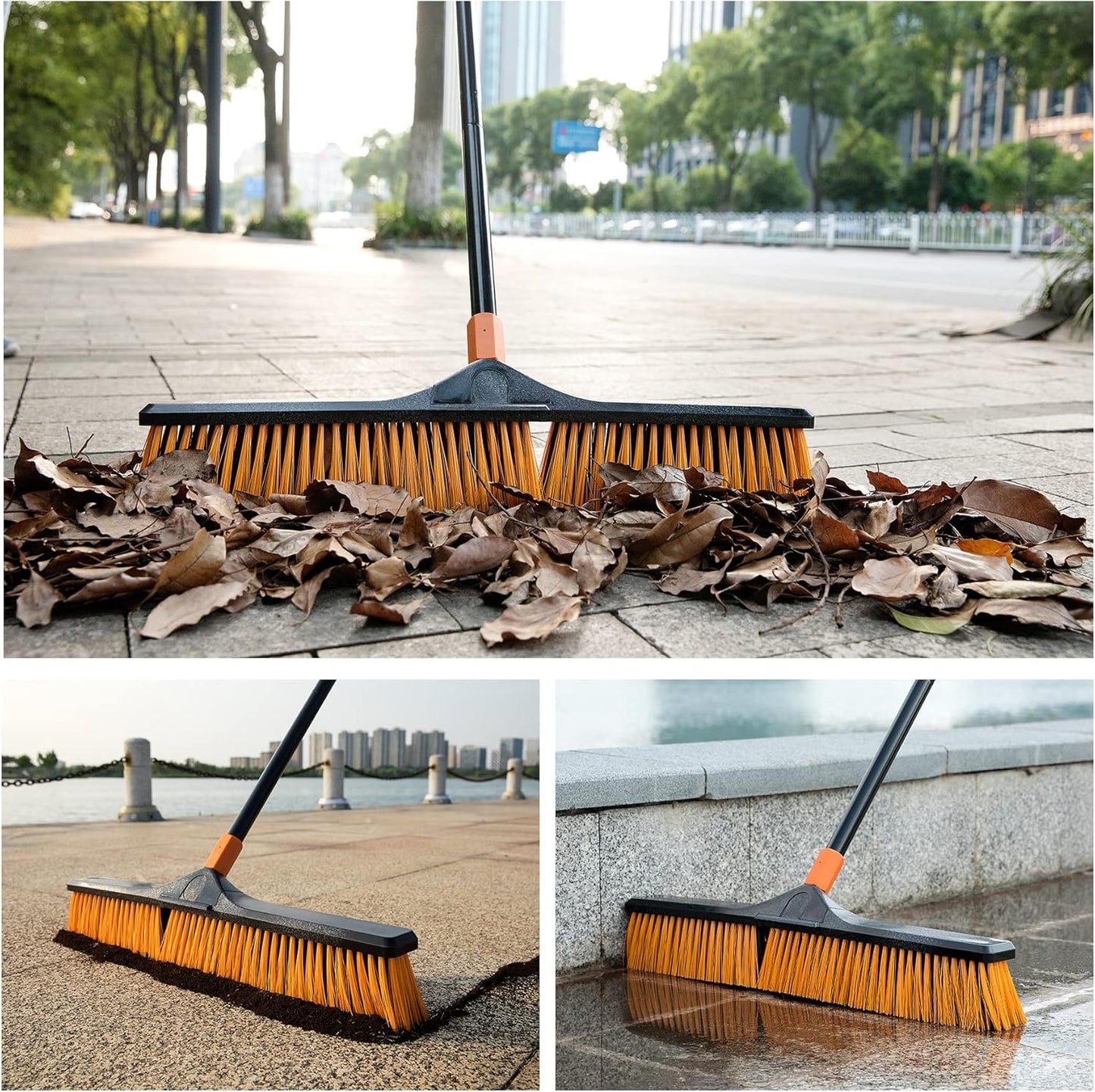 24”Push Broom Brush for Floor Cleaning with 65” Long Handle and Stiff Bristles, Heavy Duty Brush for Shop, Deck, Garage, Concrete,Indoor and Outdoor Broom,Orange