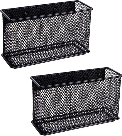 dedoot Magnetic Basket for refrigerator Storage Pencil Holder Basket Mesh Black Strong Magnetic Pen Holder for Refrigerator ,Whiteboard, Locker, Home and Office Organizer, 6.3x2.3x3.6inch,2 Pack