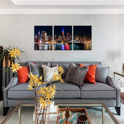 Biuteawal New York City Canvas Wall Art Manhattan Skyline Night View Picture Painting Modern Giclee Canvas Prints Home Office Living Room Wall Decoration