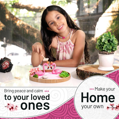 Flamingo Zen Garden Kit for Desk, Cute Japanese Flamingos Gifts for Women, Mini Zen Garden Sand Tray, Pink Room Decor Aesthetic, Home Office Desk Decorations, Sand Therapy Kit