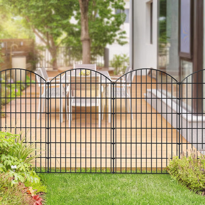 Metal Garden Fence 48in (H) x 12.7ft (L), 5 Panels + 6 Stakes Dog Fence Border Fence Animal Barrier, No Dig Garden Fencing for Yard Flower Bed Lawn Patio Outdoor, CTW4805 Black