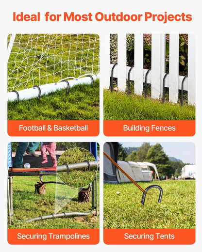 VEVOR Rebar Stakes, 16-Inch, Heavy-Duty 0.4 in Diameter J Hook, Galvanized Steel Ground Anchors with Chisel Point End & Rust-Resistant Coating, for Gardening Support, Fence, Camping Tents (24-Pack)