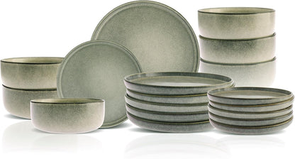 Karaca New Skal 18-Piece Dinnerware Sets for 6 People, Modern Design, Stoneware Dinner Set, Kitchen Plates Bowls, Reactive Glaze Dishwasher & Microwave Safe Dish Set