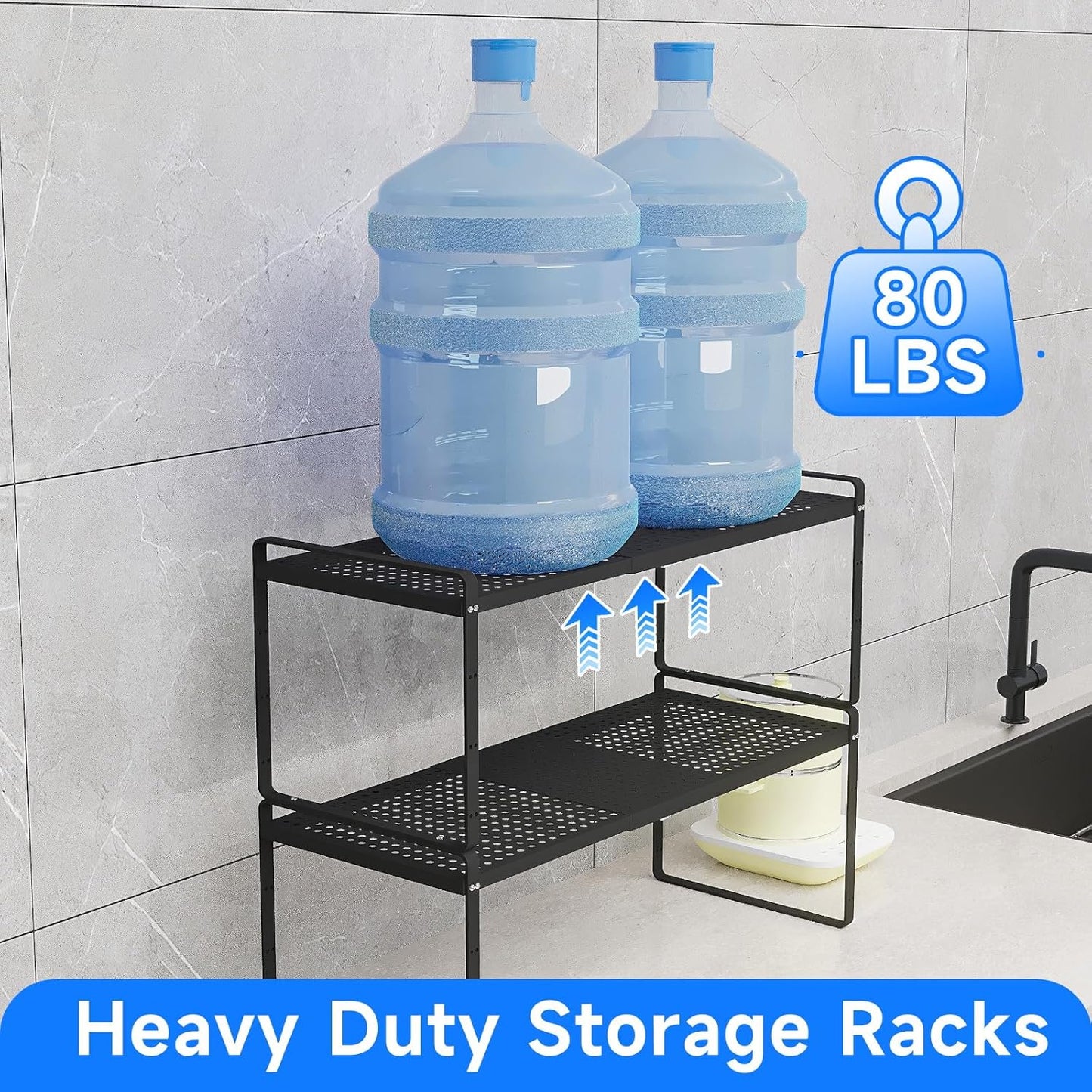 Expandable Cabinet Shelf Organizers, Kitchen Small Stand Rack Organization for Countertop Cupborad Pantry, Black 3 Pack