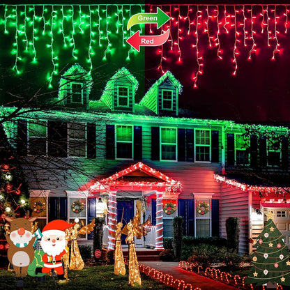 JMEXSUSS 400 LED Christmas Icicle Lights Outdoor, Red & Green Halloween Icicle Lights Clear Wire,Connectable String Lights Plug in for Christmas Party Outdoor Eaves Home Xmas Decorations