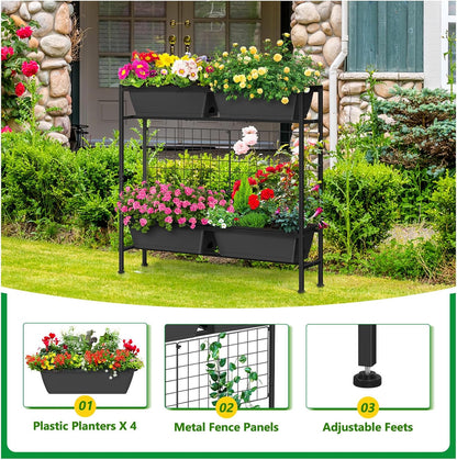Raised Garden Beds with Legs Elevated Garden Planter Boxes with Trellis Raised Flower Boxes Patio Balcony Herb Garden Planter Beds Outdoor for Flowers Vegetables, Gray