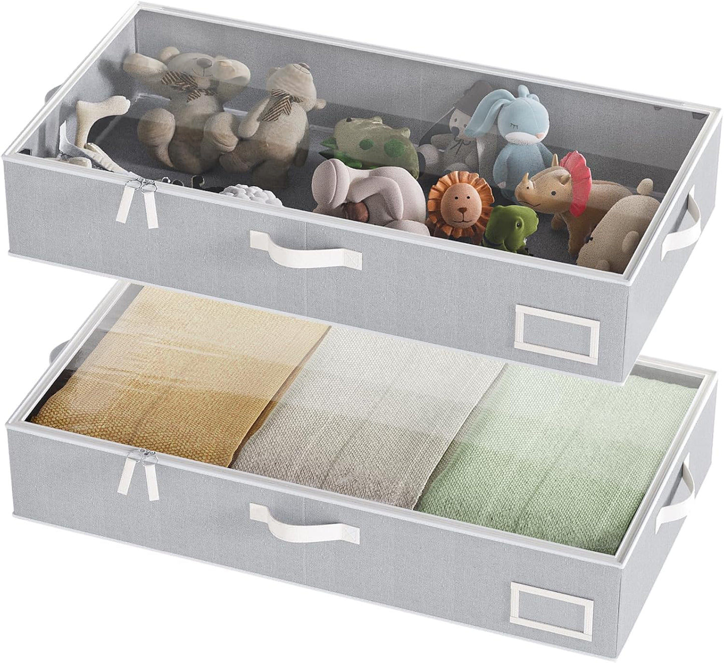 Under Bed Storage Containers, 2-Pack Underbed Storage Box, Collapsible Clothes Storage Bins with Handles and Lid, Large Under Bed Organizers for Shoe, Blanket, Toy, Pillow, Sheet, Gray