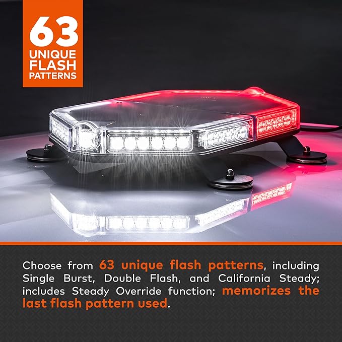 LAMPHUS NanoFlare NFMB56 17" 12V 56W BLUE RED LED Strobe Mini Light Bar [SAE Class 1] [Magnet/Permanent Mount] Roof top Rotating Safety Flashing Emergency Police Lightbar for Truck Vehicles