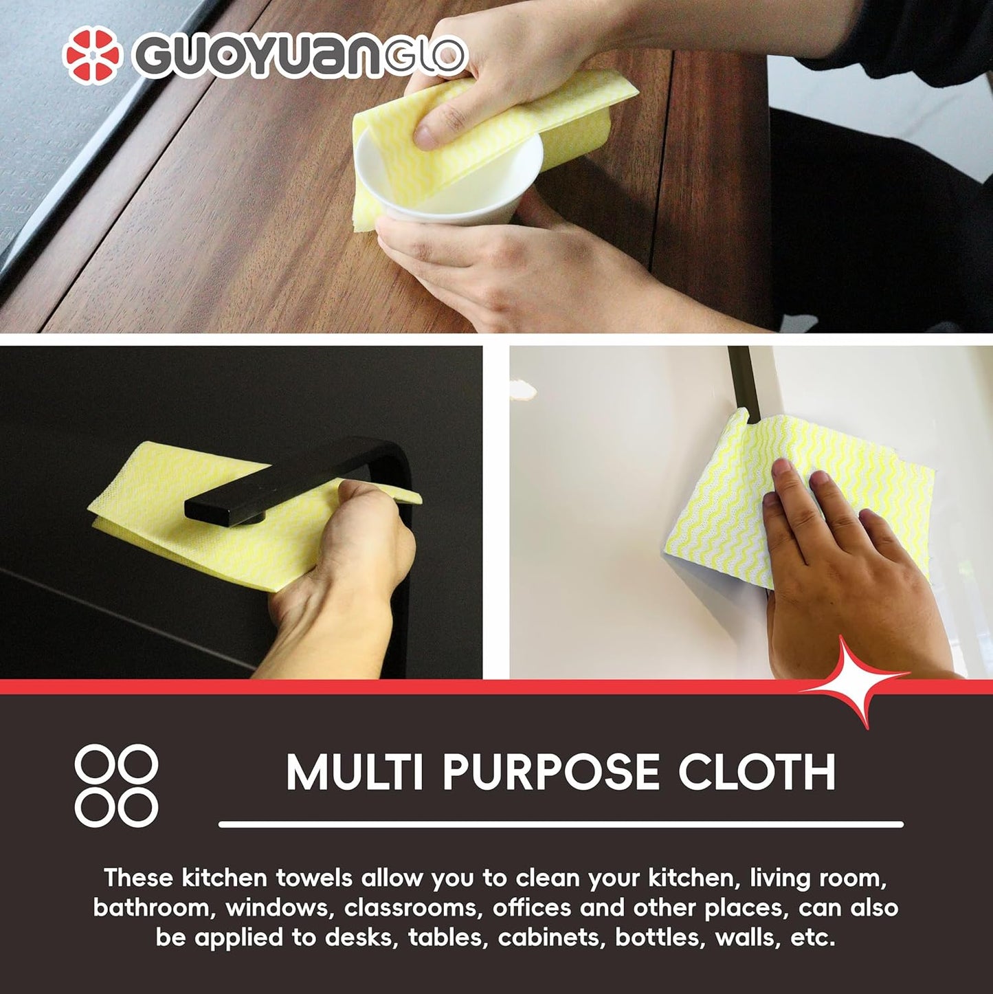 Disposable Dish Cloths Disposable Cleaning Towels Heavy Duty Reusable Cleaning Cloths Dish Rags for Kitchen,11.8 x 21 inches - 50 Counts/Pack,Yellow