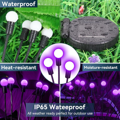 Solar Garden Lights Outdoor Waterproof, 4 Pack 32 LED Swaying Light Firefly Light Outdoor Decor Lights for Garden Gifts for Pathway Party Christmas Decoration, Purple
