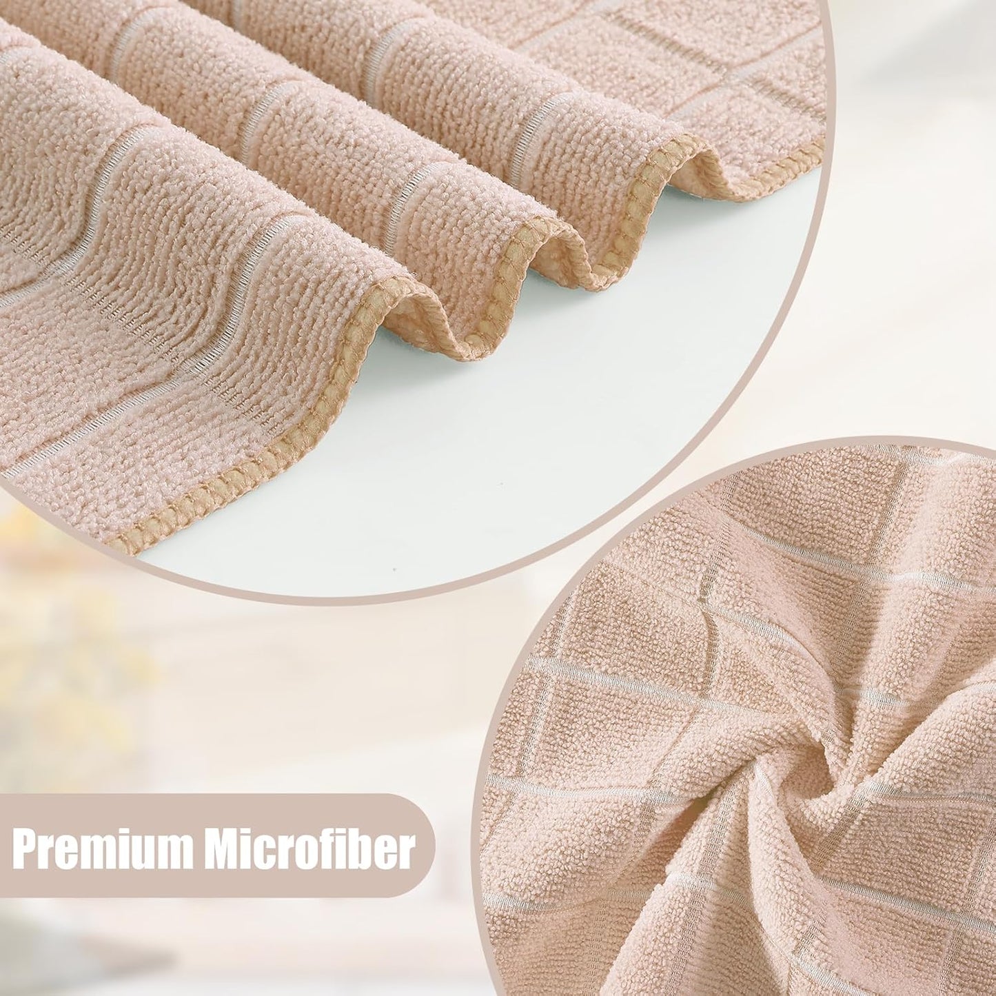 Homaxy Microfiber Kitchen Towels and Dishcloths Set, 16 Pack Soft and Absorbent Dish Hand Towels Bulk, 28 x 16 Inch & 12 x 12 Inch Quick Drying Rags for Washing Dishes, Beige