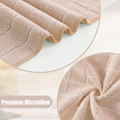 Homaxy Microfiber Kitchen Towels and Dishcloths Set, 16 Pack Soft and Absorbent Dish Hand Towels Bulk, 28 x 16 Inch & 12 x 12 Inch Quick Drying Rags for Washing Dishes, Beige