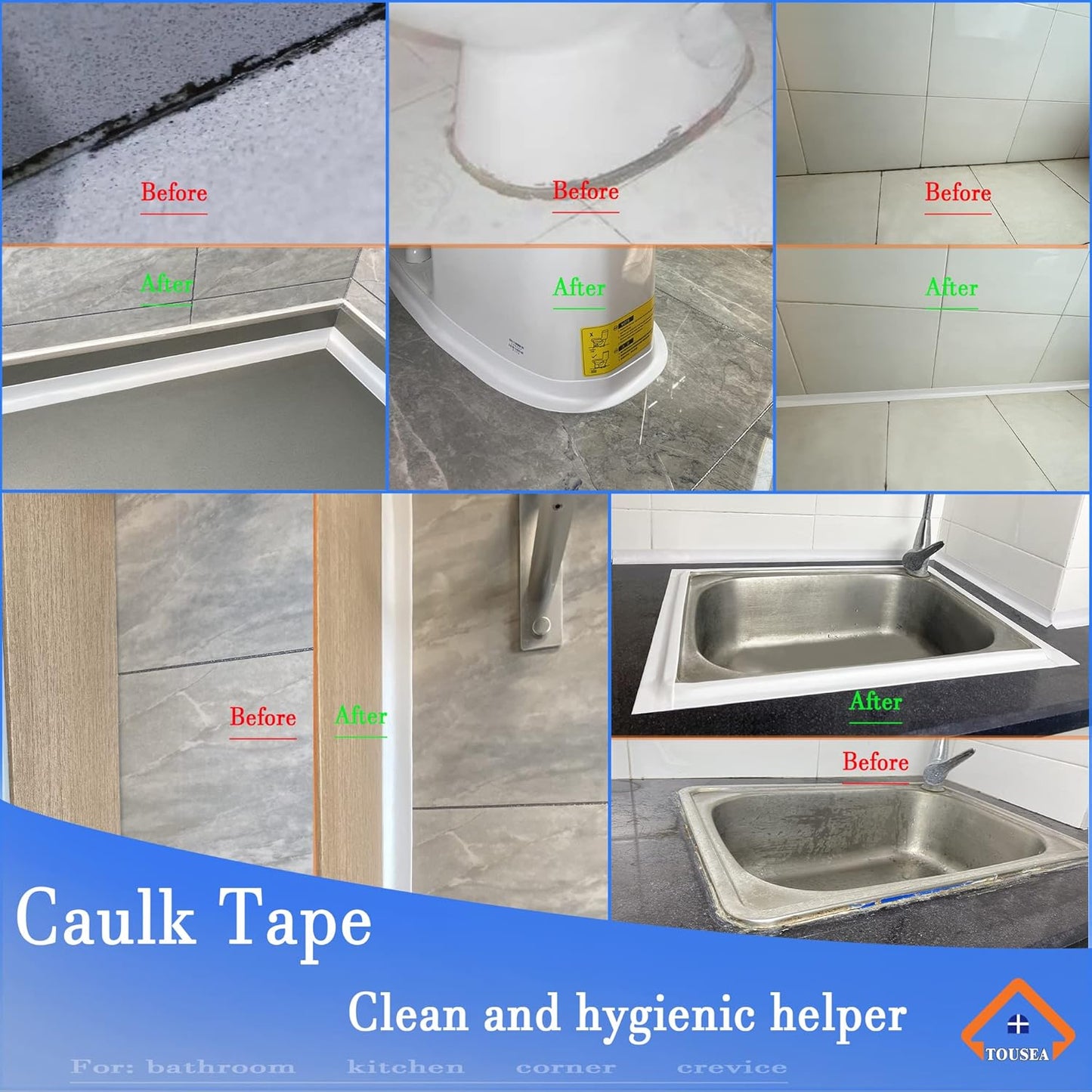 White Caulk Tape for Bath & Kitchen,Caulking Tape for Bathroom Caulking White Self Adhesive Caulk Strip,tub Surround,Toilet Bowl Stick on Gel,Kitchen Countertop (1.5in x 10.5ft)