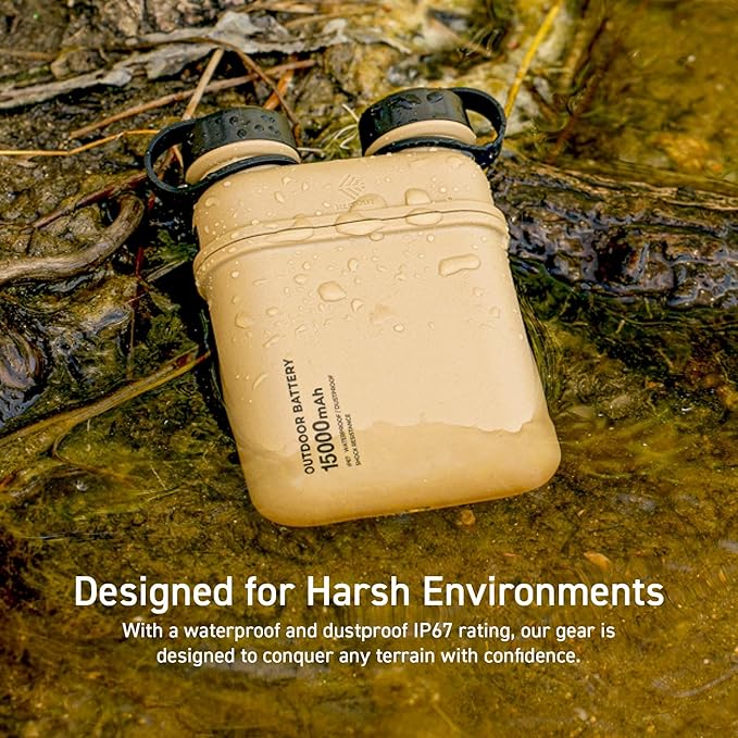 ELECOM NESTOUT Rugged Power Bank, 15000mAh Outdoor Charger, 32W USB C Fast Charging PD, Waterproof IP67, Heavy Duty Shockproof, Tactical Battery Pack for iPhone Tablet Hiking Camping Survival (Black)