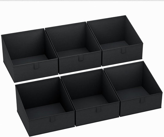 DIMJ Trapezoid Storage Bins for closet shelves, Closet Organzier Bins with Handle, Foldable Closet Storage Bins Basket, Closet Organizers and Storage for Toys, Books, 6 Packs, Black