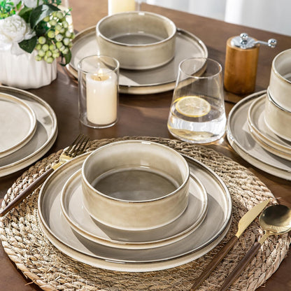 AmorArc Ceramic Dinnerware Sets, Handmade Reactive Glaze Stoneware Plates and Bowls Sets,Highly Chip and Crack Resistant | Dishwasher & Microwave Safe Dishes Set, Service for 8 (24pc)