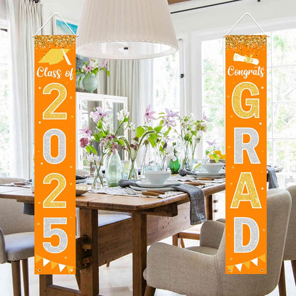 Graduation Decorations 2025 GRAD Banner Orange Porch Door Sign Welcome Banner For Indoor Outdoor Wall Graduation Decorations Class of 2025