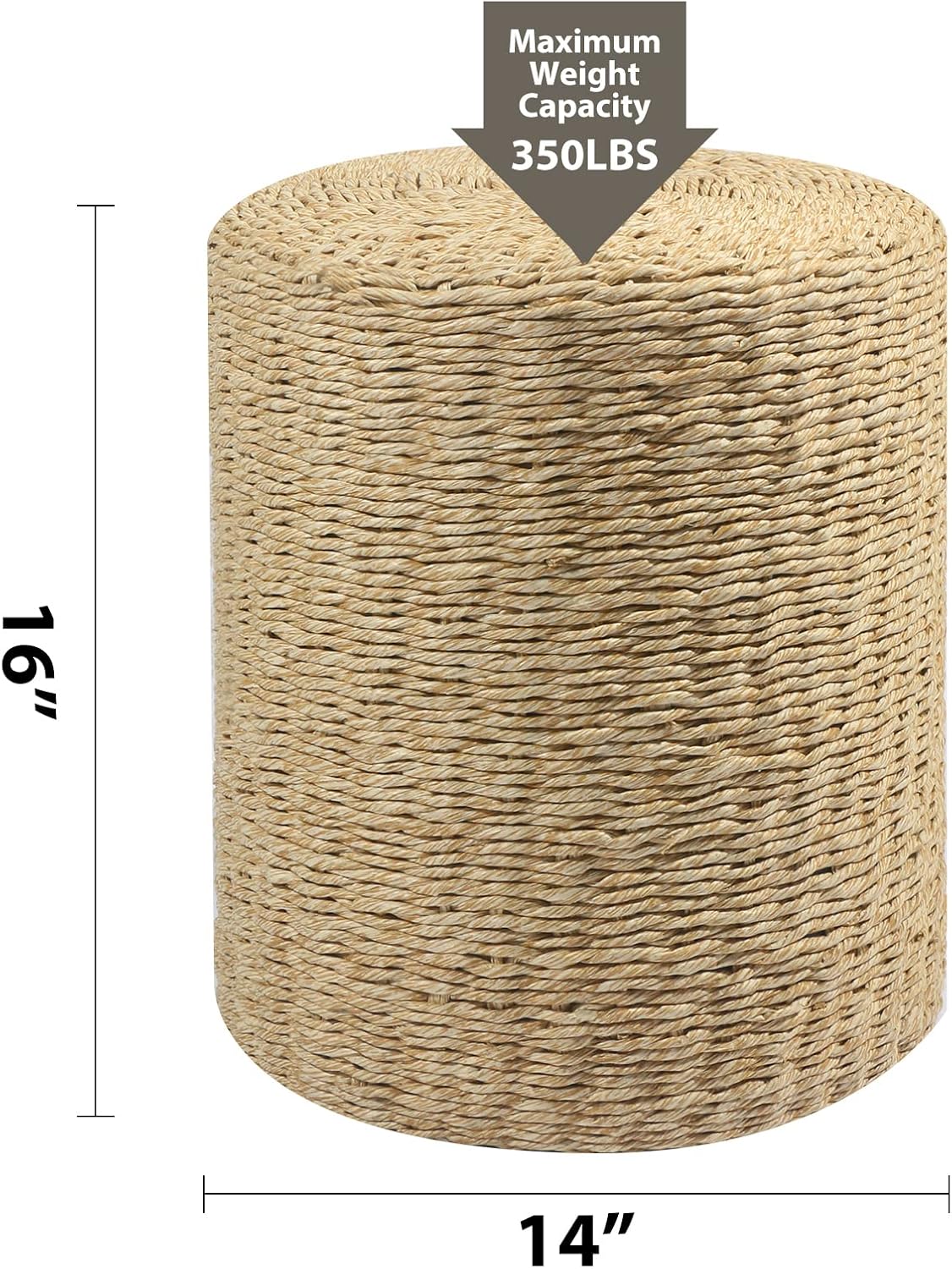 Cplxroc Pouf Ottoman, 100% Handwoven Seagrass Braided Pouffe, Boho Decor Floor Chair for Couch or Desk, Outdoor Ottomans for Garden, Round Footrest with Wood Frame, Home Decorative Seat for Balcony