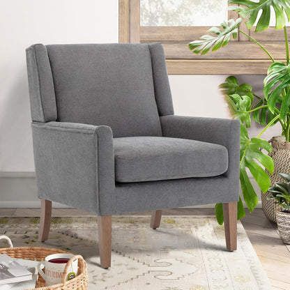 COLAMY Modern Wingback Living Room Chair, Upholstered Fabric Accent Armchair, Single Sofa Chair with Lounge Seat and Wood Legs for Bedroom/Office/Reading Spaces, Gery
