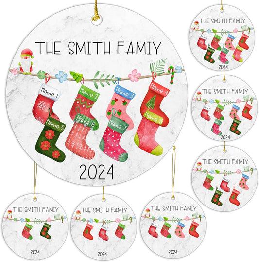 Personalized Family Christmas Ornaments 2025,Double-Sided Ceramics Custom Christmas Stocking Ornament - Up to 8 Names,Customize Names for Each Family Member - Hanging Customized Xmas Ornaments