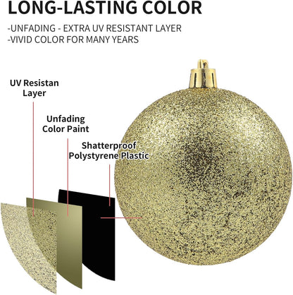 LANGXUN 36pcs Gold Christmas Tree Decorations Balls, Bolas De Navidad, 2025 Christmas Decor, Indoor Outdoor Shatterproof Christmas Ornaments, Xmars Party Wedding Suppiles