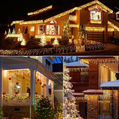 Brightown Icicle Lights Outdoor, 2 Packs Total 132Ft with 276 Drops, 1472 LED Icicle Christmas Lights with Timer, Warm White