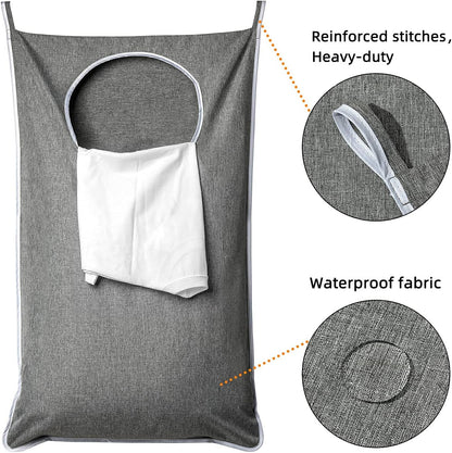 XL Hanging Laundry Hamper, Extra Large Tear-resistance Door Hamper with 2 Types Hooks for Dirty Clothes, Save Bathroom Space Hanging Laundry Bag (36.5x 22 Inch,Grey)