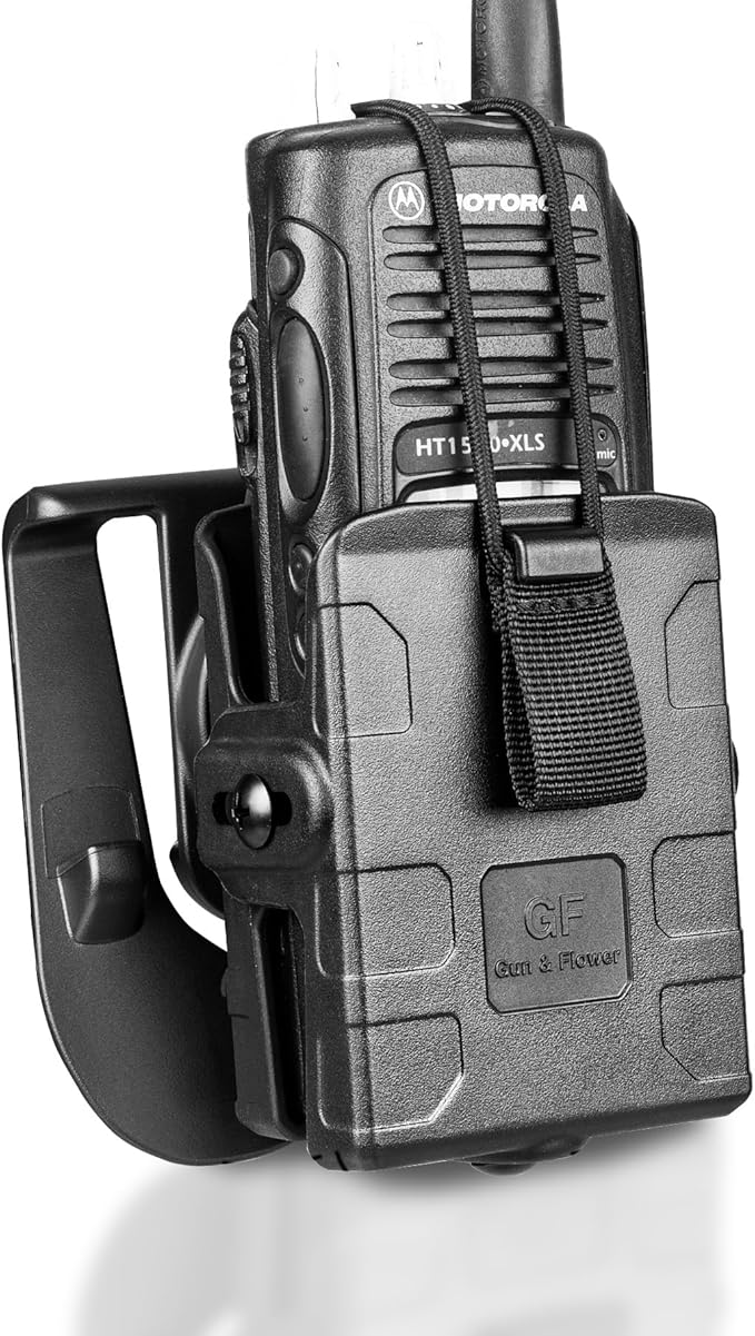 GUN & FLOWER Black Universal Radio Holster Compatible with Motorola APX6000, XTS5000, Kenwood TK-2000, Hytera丨Adjustable Paddle for Two-Way Walkie Talkies丨Hard Shell Protection
