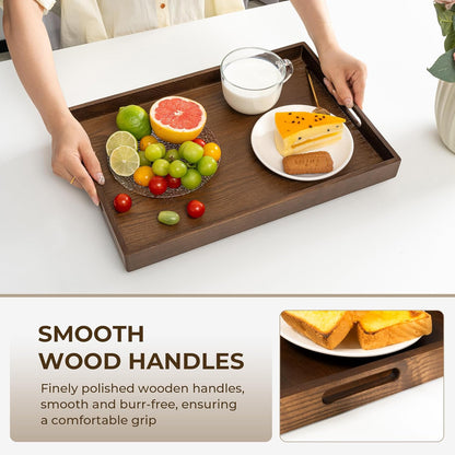 Axeman Wooden Serving Tray with Wood Handles|Ottoman Tray for Breakfast, Bed, Couch|17x12in Ash Wood Coffee Table Trays|Food Drinks Decorative Storage Boards for Ottoman Kitchen, Walnut