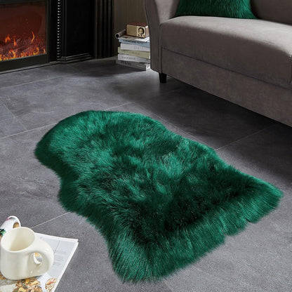 AMTOVO Faux Fur Rug, Dark Green Small Area Rug, Fluffy Sheepskin Rug, Fuzzy Ultra Soft 2 x 3 ft Shag Rugs for Bedroom Sofa Throw Cushion Room Decor, Sheepskin