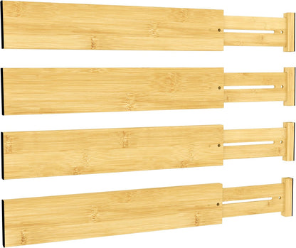 BAMEOS 3" H Bamboo Drawer Dividers - Adjustable Expandable Drawer Organizer - Kitchen, Bathroom, Bedroom & Office, 4-pack