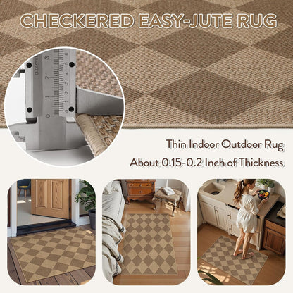 Lahome Checkered Easy Jute Rug, 2x3 Entryway Rug Indoor Outdoor Front Door Mat, Farmhouse Neutral Non Slip Non Shedding Washable Kitchen Mats for Floor Foyer