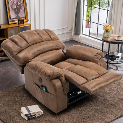 VIVIJASON Large Dual OKIN Motor Power Lift Recliner Chair for Elderly Big Man, 180° Lay Flat Electric Recliner with Heat & Massage, Infinite Position, 2 Remote Controls, Side Pockets & USB Port, Brown