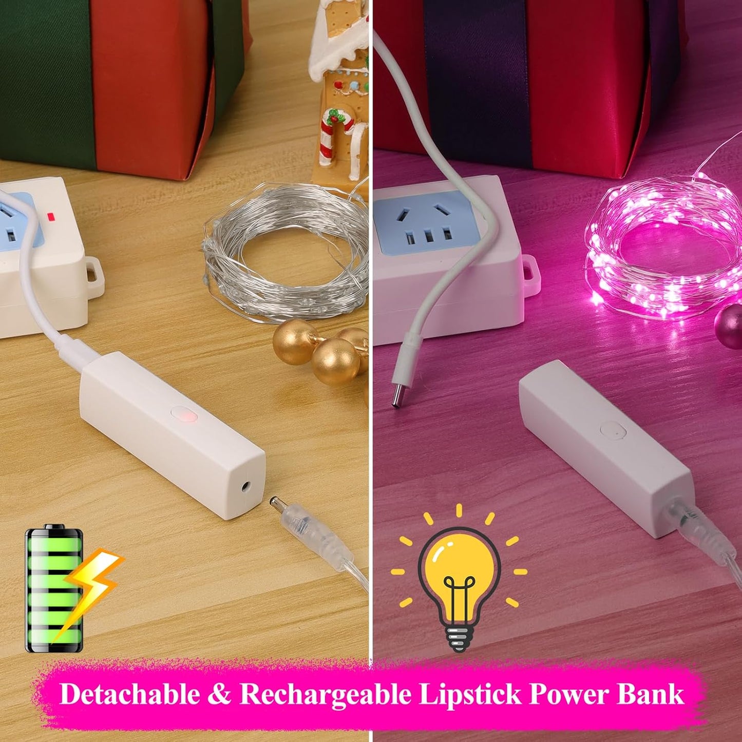 Lakumu Rechargeable String Lights Battery Operated, Fairy Lights with Timer, Mini LED Twinkle Lights for Bedroom, Christmas Decorations, Wedding, Vine, Centerpiece Table Decor (5M/16FT Pink)