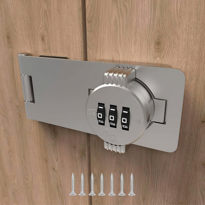 Keyless Combination Lock – 3-Digit Combination Lock for Cabinet Doors – Twist Knob Hasp Latch Lock with Password Code – Zinc Alloy Cabinet Door Latch for Kitchen Drawers, Cabinets, Cupboard (Silver)