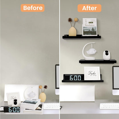 upsimples Acrylic Shelves for Wall Decor, 15" Display Shelf Perfume Organizer for Bathroom, Bedroom, Living Room, Floating Bookshelves for Kids, Black, 4 Pack