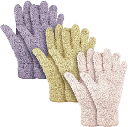 Patelai 3 Pairs Microfiber Plant Dusting Gloves Leaf Cleaning Gloves for Indoor Plants, Blinds, Furniture, House(Medium,Pink, Nude, Light Purple)