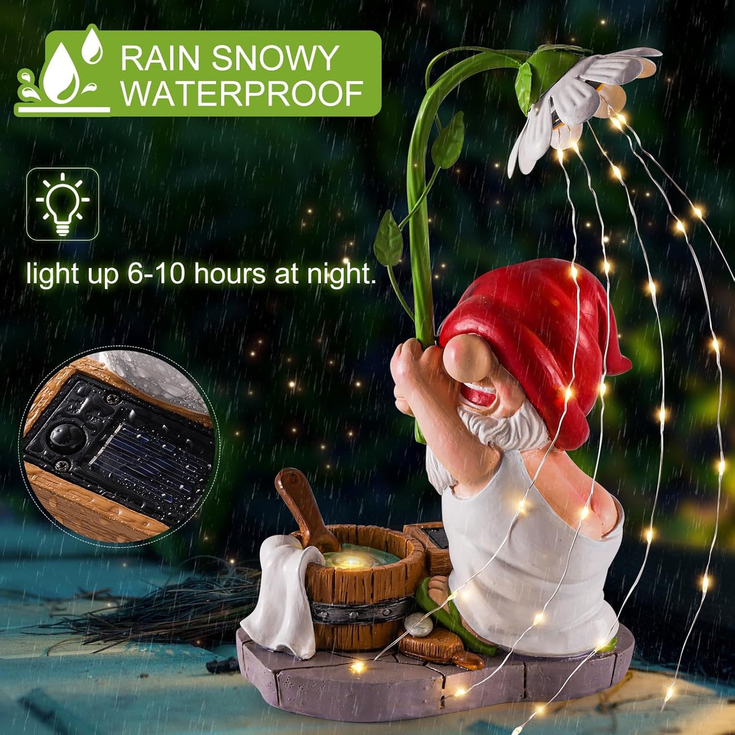 WINTS Garden Gnomes Outdoor Statue with Solar Lights,Bathing Funny Gnome Solar Garden Decorations for Lawn, Balcony,Yard,Patio Gnome Gifts for Mom
