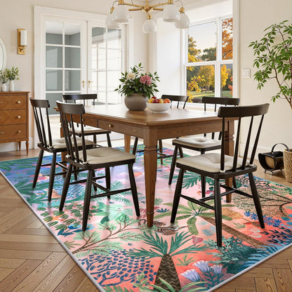 LIVEBOX Washable 6x9 Rug for Living Room, Soft Jungle Animal Print Rugs for Bedroom Aesthetic, Non Slip Purple Boho Rug Botanical Kids Rugs for Bedroom Girls,Stain Resistant Kid Rug for Playroom