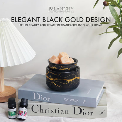 PALANCHY Wax Melt Warmer Ceramic 3-in-1 Oil Burner Electric Candle Wax Warmer Burner Melter Fragrance Warmer for Scented Waxs Home Office Bedroom Aromatherapy Gift& Décor (Black Gold)