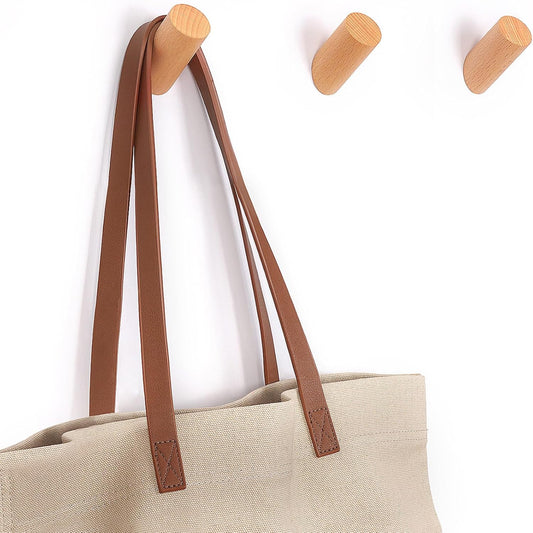 Wood Hooks, 3 Pack Wall Hooks Heavy Duty Rustic Coat Hooks Wall Mounted, Decorative Hooks for Hanging Coats Hats Towels Robes Hat Rack for Wall (Beech Wood)