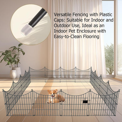 10 Panels Garden Fence Dog Fence Outdoor for Yard, 24in H x 20ft L Rustproof Metal Fencing with Ground Stakes | No Dig Animal Proof Containment for Pets/Rabbits | Durable Patio Security Panels
