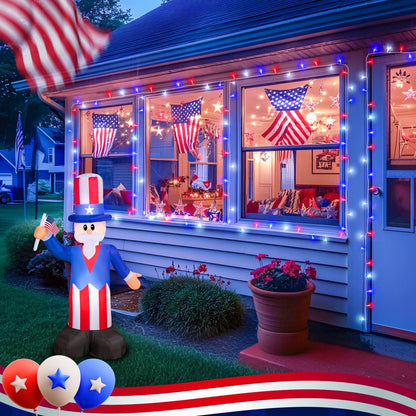 JMEXSUSS 2 Pack Red White and Blue Lights Outdoor, 33ft 100 LED 4th of July Lights Battery Operated, 8 Modes Patriotic Decorations for Indoor Outside Independence Day American Flag Holiday