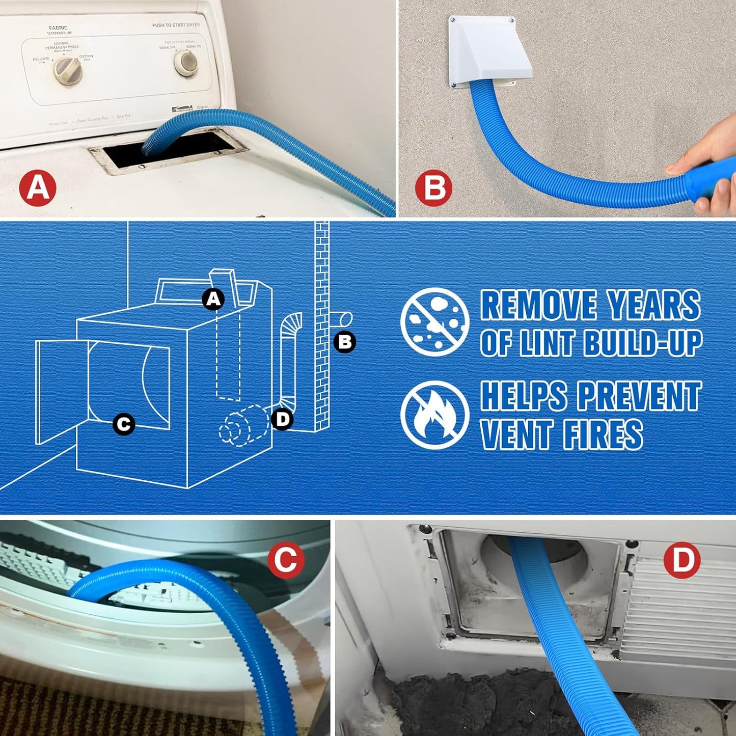 Sealegend Dryer Vent Cleaner Kit Vacuum Hose Attachment Compatible with Most Vacuum Cleaner, Quickly Lint Remover Cleaning Supplies